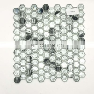Foshan Hexagon Shape Glass Mosaic Tile Multi Color Hot Melting Glass Mosaic Tile