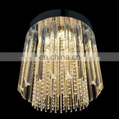 Modern K9 Crystal Chandelier Flush Mount Iron Lamp Body with Black Silver Chrome Finishes for Villa Bedroom Dining Room