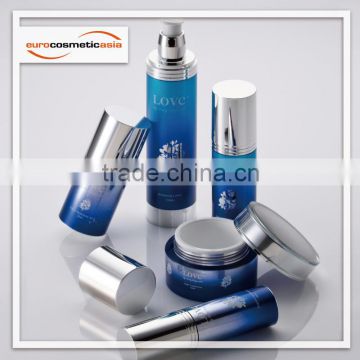 Stylish cylinder with ribbed ring collar PETG, SAN, PET airless and lotion bottle