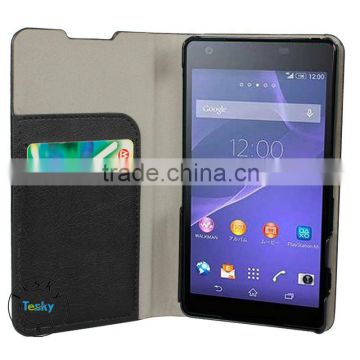 FLIP FAUX LEATHER COVER CASE FOR SONY ZL2,WITH CREDIT CARD SLOTS