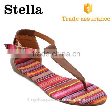 2016 new hot selling girl strip TPR sole thong canvas sandal shoes