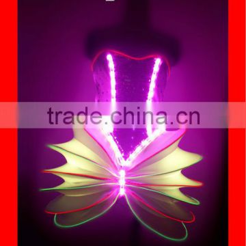 custom led dress dancing in China,RGB color change led light dance wings,light up dress for stage show