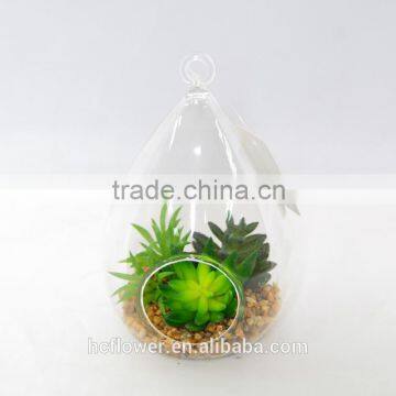 Model Artificial Succulent in Water-drop Shaped Terrarium