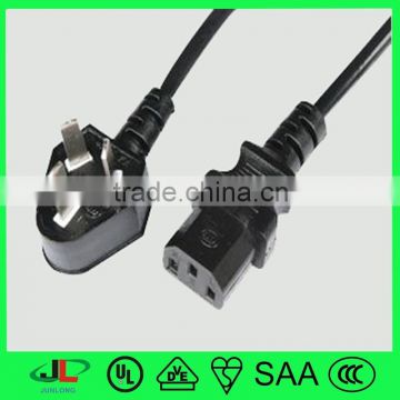 CCC certification electric power cord with 3 pin 250V electric plug to IEC C13 connector