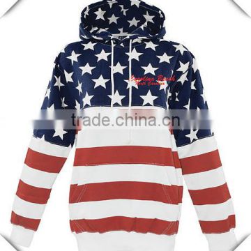 Unisex Pullover Hoodie Polyester Cotton Fleece American Flag Pullover Sweatshirts Sublimation Printed USA Flag Hoodie Jacket