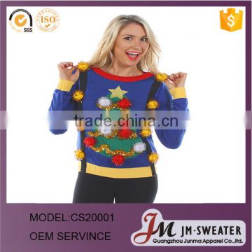 2016 latest design women 's Christmas tree pullover sweater with suspenders