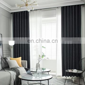 Wholesale fashion design black checkered printed ready made all sun shading blind salon curtain for hotel livingroom and bedroom