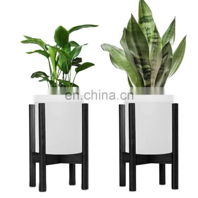 Natural Bamboo Plant Stand Planter Holder Painted Black Indoor Outdoor with Flower Pot Coaster Adjustable Width 8-12 Inches