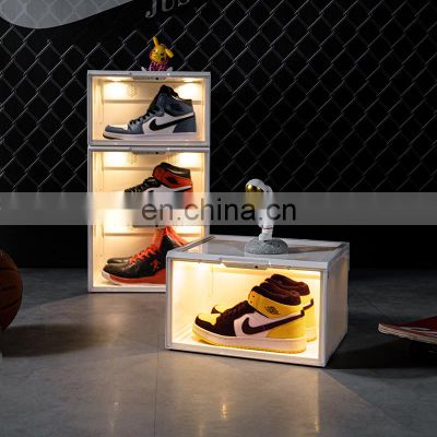Clear Customized Shoe Box With Custom Logo Sneaker Side Open Voice Control Pull Out shoe box with led light