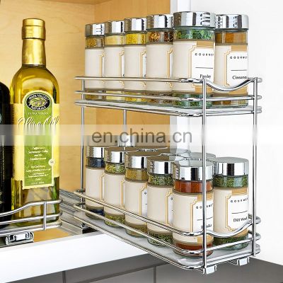 Pull Out Spice Rack Organizer for Cabinet Slide Out Double Rack Slide Out Seasoning Organizer for Kitchen Cabinets