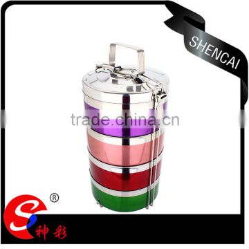 metal stainless steel 4 layers compartment lunch box/ hand pot with foldable handle/ food carrier