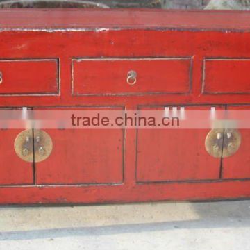 red three drawer four door cabinet