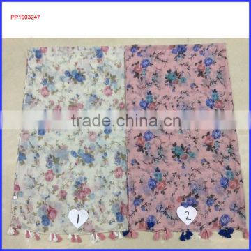 2016 rose flower printed floral scarf women scarf with fringe