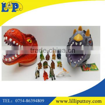 wholesale China factory 8" dinosaur head toys with 12pcs animals in it