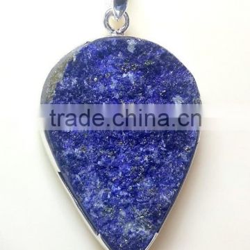 Lapis Lazuli Druzy 925 Pear Solid Sterling Silver Pendant, 925 Sterling Silver Semi Gemstone Pendant, Druzy Gemstone Pendant