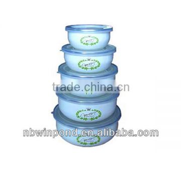 5pcs decal printing enamel mixing bowl set with PP lid