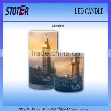 cheap led candle with London design printed/customized design