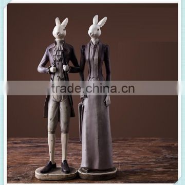 resin rabbit lady and sir statue gentleman unique rabbit figurine for home decor