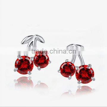 red cubic zircon cute cherry fashion new trendy design earring models jewelry