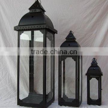 metal iron candle lantern with clear glass for home decoration