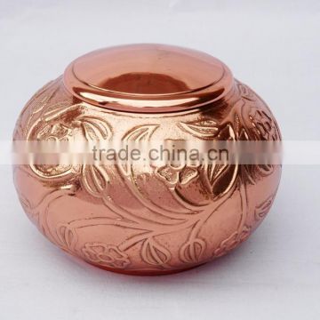 round jar shape copper coloure metal urns
