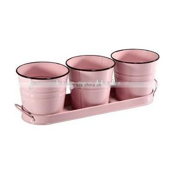 Pink Set of 4 Small Pot & Watering can/Holiday Gifts/Small Galvanized Metal/Garden Metal Flower Pot/Planter with black rim