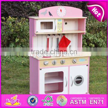 2017 New design kids pretend play pink wooden kitchen toy W10C238