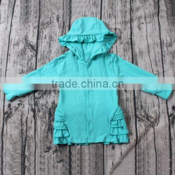 New Style Girls blue cardigan with hood and ruffles wholesale designer clothing for kids