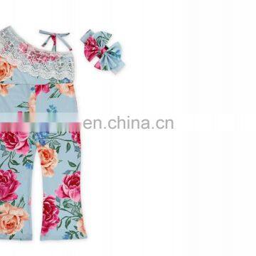 Wholesale Floral Printing Baby Kids Clothing One Shoulder Jumper Children Girl Lace Romper