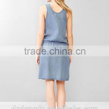 2016 hot sell Wholesale Lady Sleeveless Round Neckline Tencel Denim Tank Dress/Plus Size Casual Dresses For Fat Women