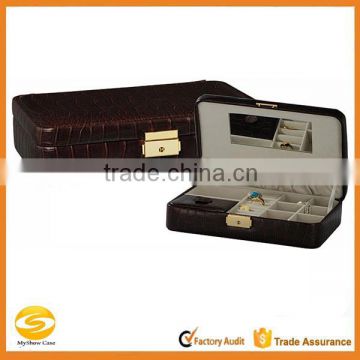 custom make faux leather small travel jewelry case, jewelry boxes with key lock,custom jewelry boxes packaging case with mirror