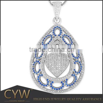 CYW alibaba express wholesale big 925 fine silver pendant with blue zircon