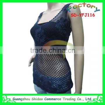 blue colour knit lace new design blouse for yong lady