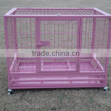 heavy duty square tube folding metal pet kennel with metal tray and wheels