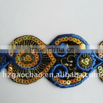 Superb gold sequin velvet embroidery lace hand trimming