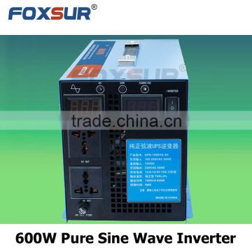 High Quality Full Power LED display 12V DC TO110V UPS Pure Sine Wave Power Inverter with smart Battery Charger 600W