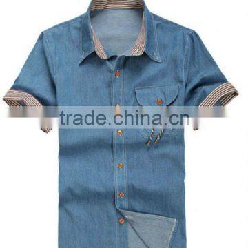 Colored Denim Short-Sleeves Shirt