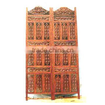 Wooden carving folding 4 panel Room divider with iron art work
