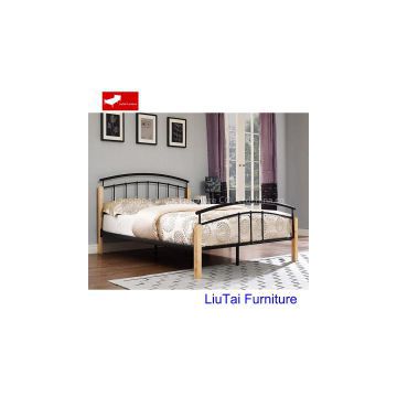 Queen size metal bed wood post iron bed