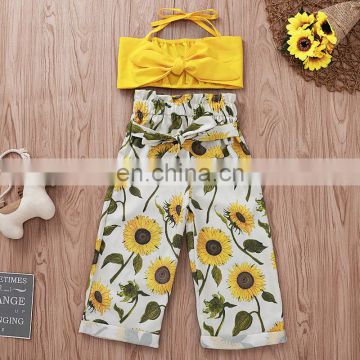 Kids Clothing Baby Girl Clothes Sunflower Sleeveless Tops & pant 2pcs Outfits for 1-5Y