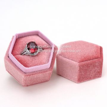 Velvet hexagonal jewelry box retro silk cloth ring box jewelry flannel jewelry box can print LOGO