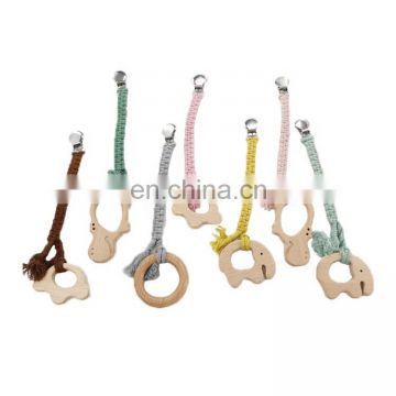Wholesale Custom Crochet Macrame Clip Chain Wood Teether Set