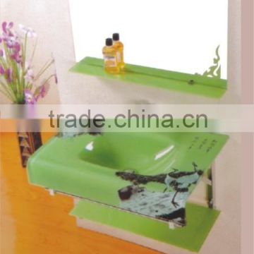 glass sink/cabinet with glass sink/coloured tempered glass bathroom sink