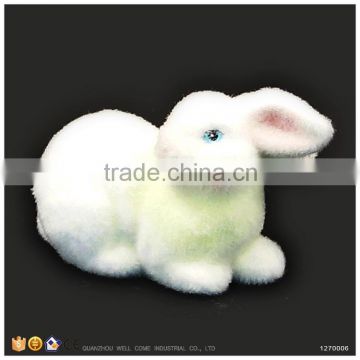 ceramic rabbit figurines white flock rabbit fur