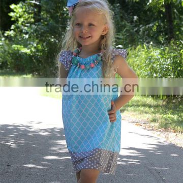 cute sleeveless light blue floral boutique girl summer dress with polka dots flutter dress
