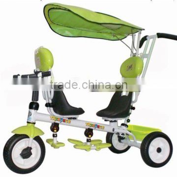 twins baby tricycle ride on car three wheels baby double seat bicycle with sunshade