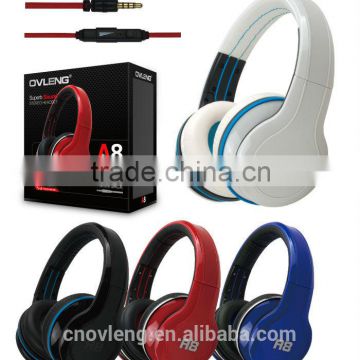 Ovleng 2014 new model High bass A8 stereo mobile headphones with Mic for iphone/ipod/ipad and other smartphones