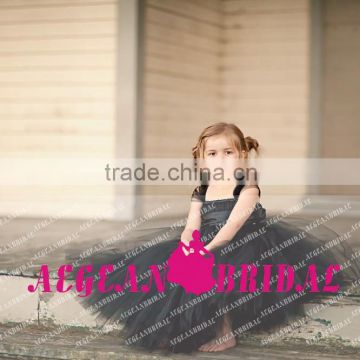 K121 cap sleeve black floor length ball gown tulle vintage flower girl dresses
