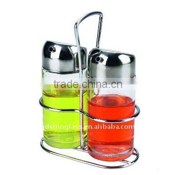 SINOGLASS trade assurance with rack glass oil and vinegar dispenser cruet set