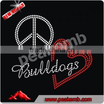 Beautiful peace love bulldogs rhinestone chain wholesale for t shirts